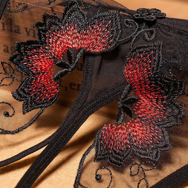 Embroidery Lace Thongs - Open Crotch Sexy Lingerie