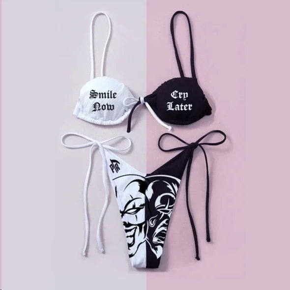 Sexy Funny Letters Pattern Printing Bikini Two-pieces Set
