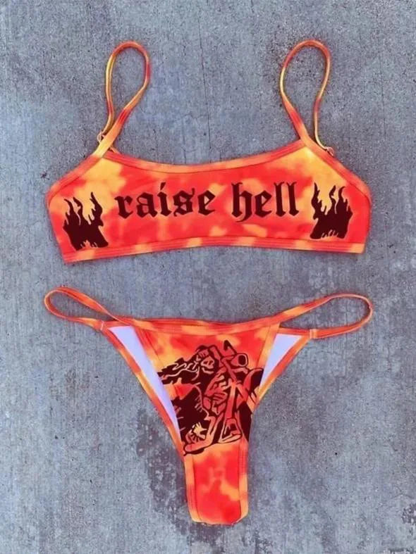 Sexy Funny Letters Pattern Printing Bikini Two-pieces Set