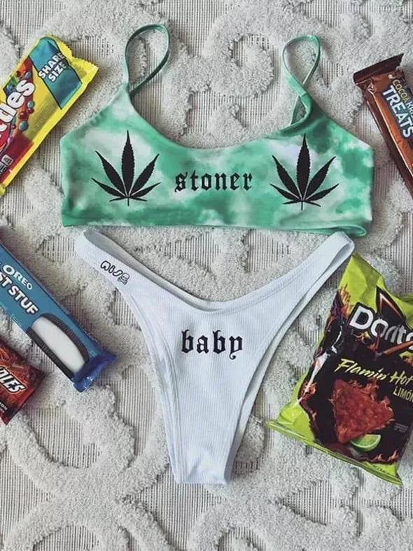 Sexy Funny Letters Pattern Printing Bikini Two-pieces Set