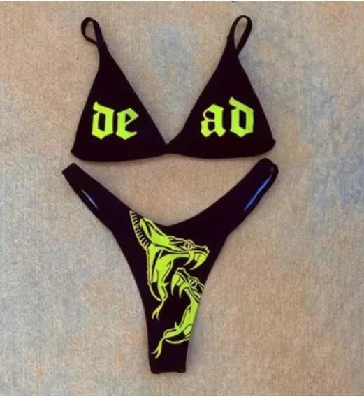Sexy Funny Letters Pattern Printing Bikini Two-pieces Set