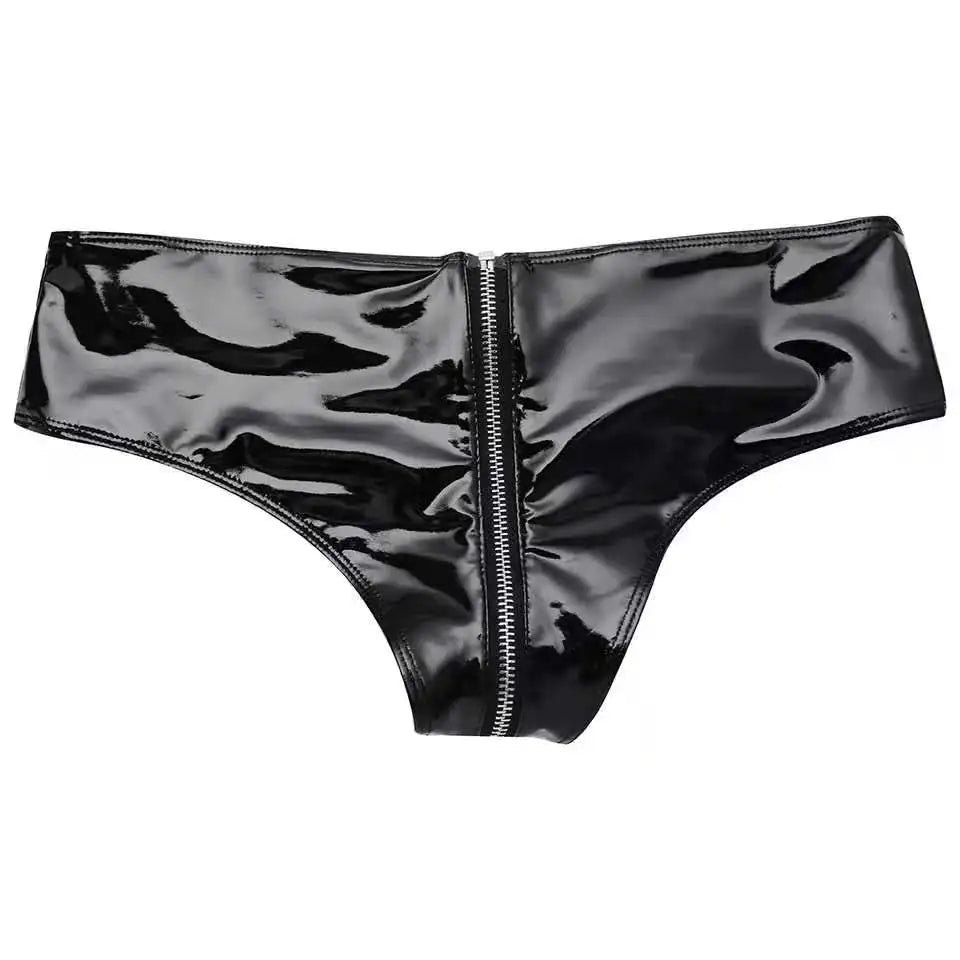 Crotchless Underwear Glossy Wetlook Latex Mini Hot Pants Sexi