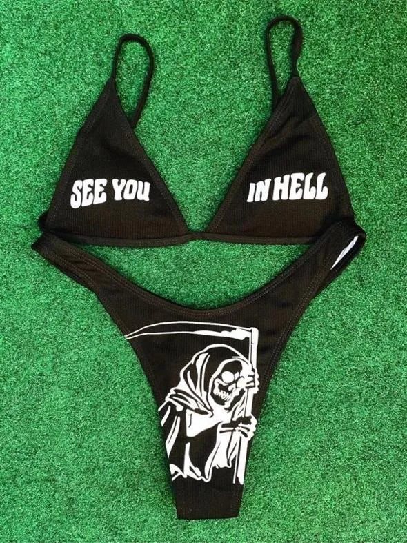 Sexy Funny Letters Pattern Printing Bikini Two-pieces Set