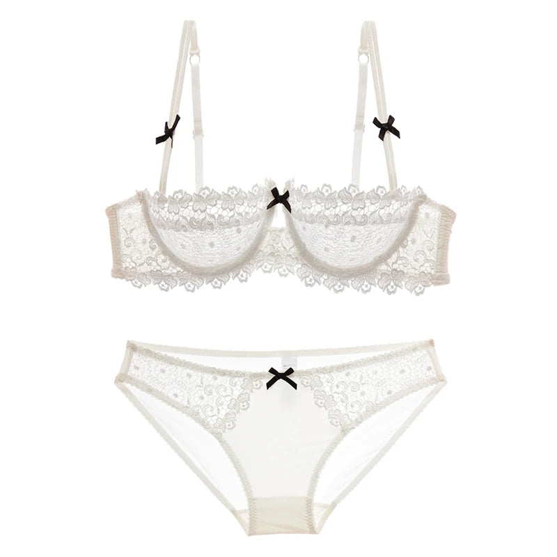 White Lace Transparent Bra and Panties Set