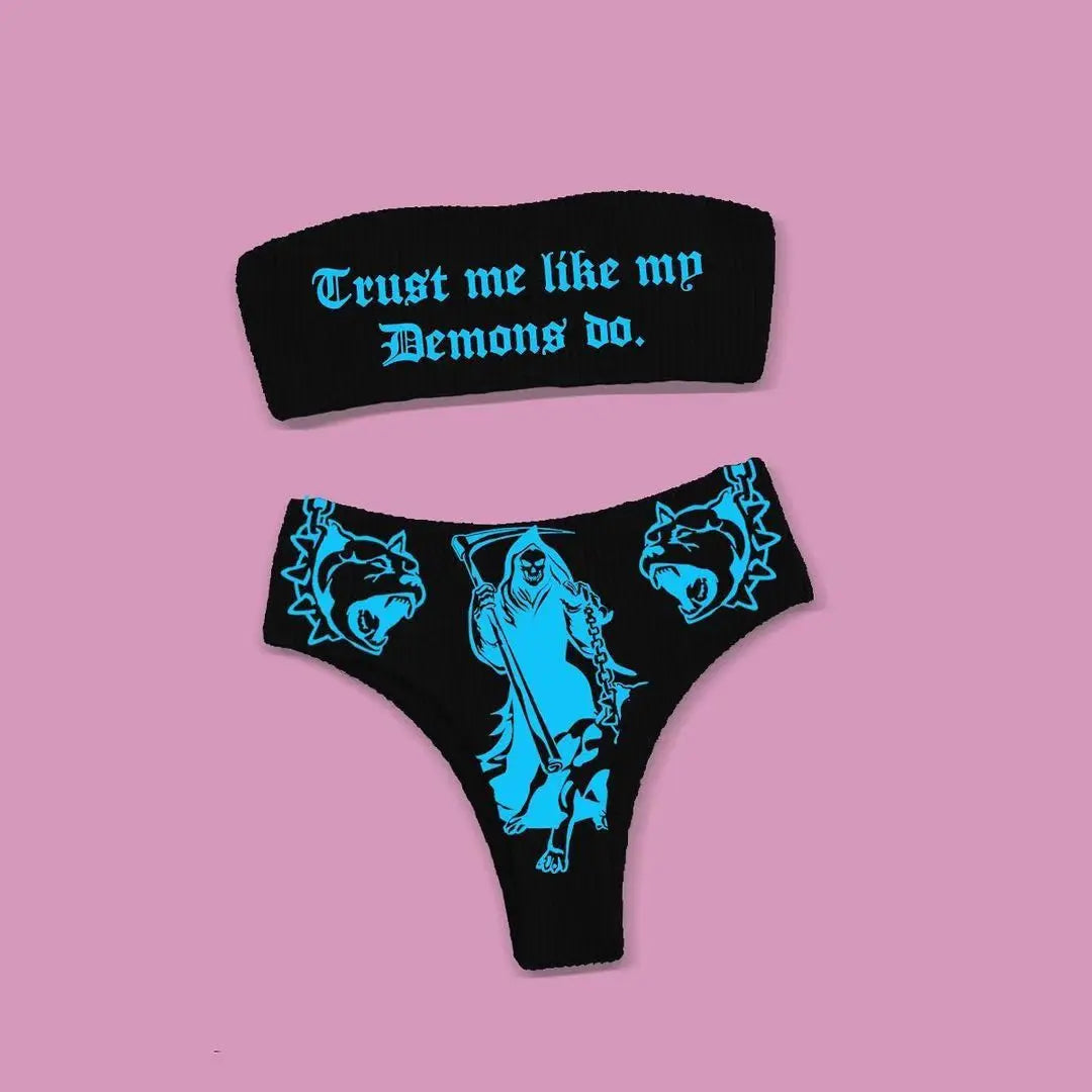 Sexy Funny Letters Pattern Printing Bikini Two-pieces Set