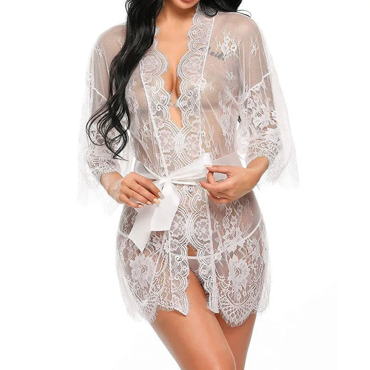 Sexy Lace Sheer Mesh Babydoll Night Dress Set