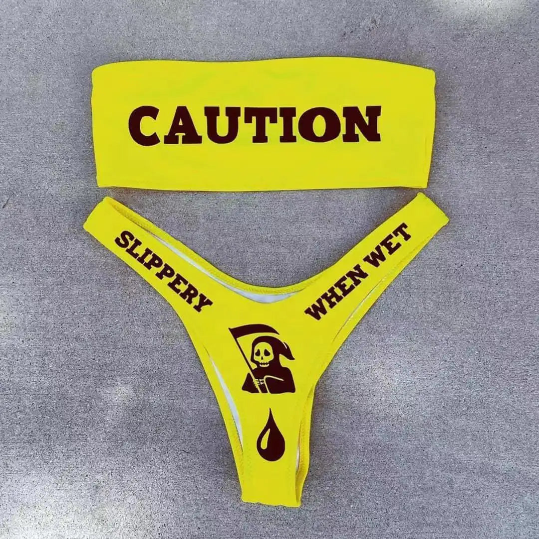Sexy Funny Letters Pattern Printing Bikini Two-pieces Set