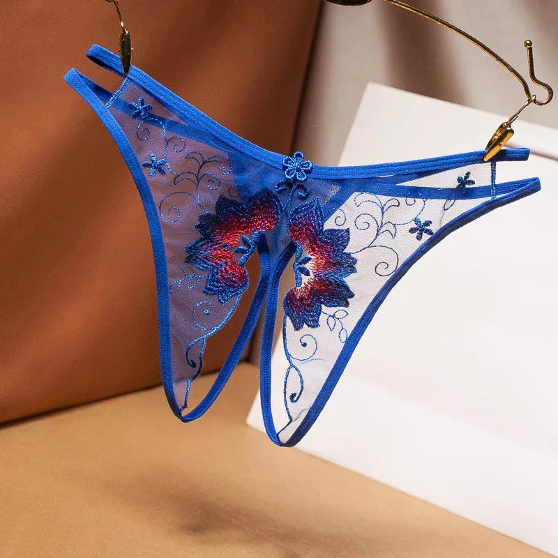 Embroidery Lace Thongs - Open Crotch Sexy Lingerie