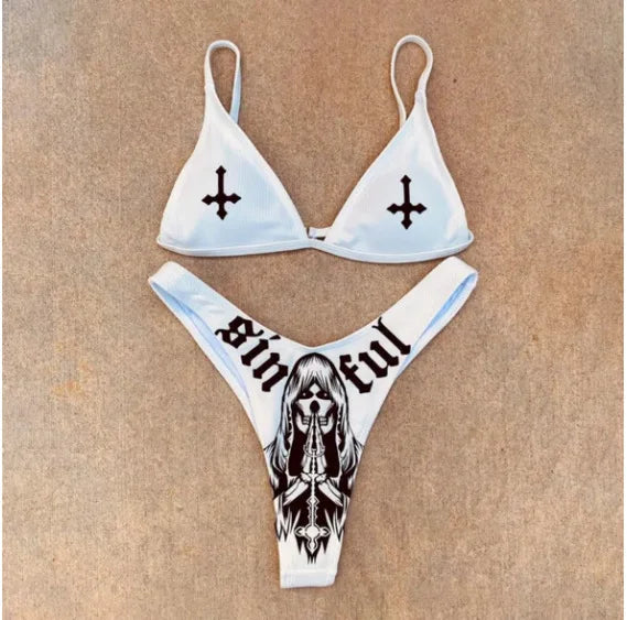 Sexy Funny Letters Pattern Printing Bikini Two-pieces Set