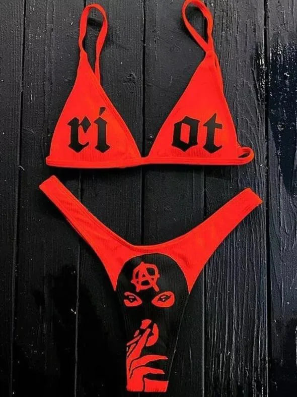 Sexy Funny Letters Pattern Printing Bikini Two-pieces Set