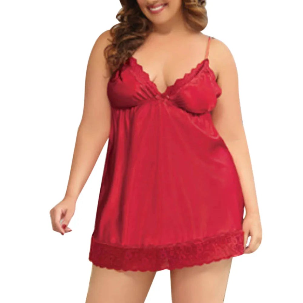 Plus Size Lace Silk Nightdress - Sexy Lingerie Babydoll