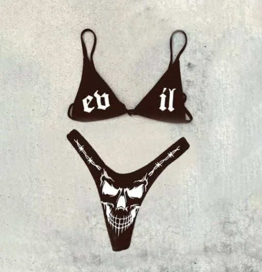 Sexy Funny Letters Pattern Printing Bikini Two-pieces Set