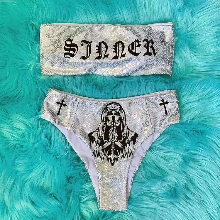 Sexy Funny Letters Pattern Printing Bikini Two-pieces Set