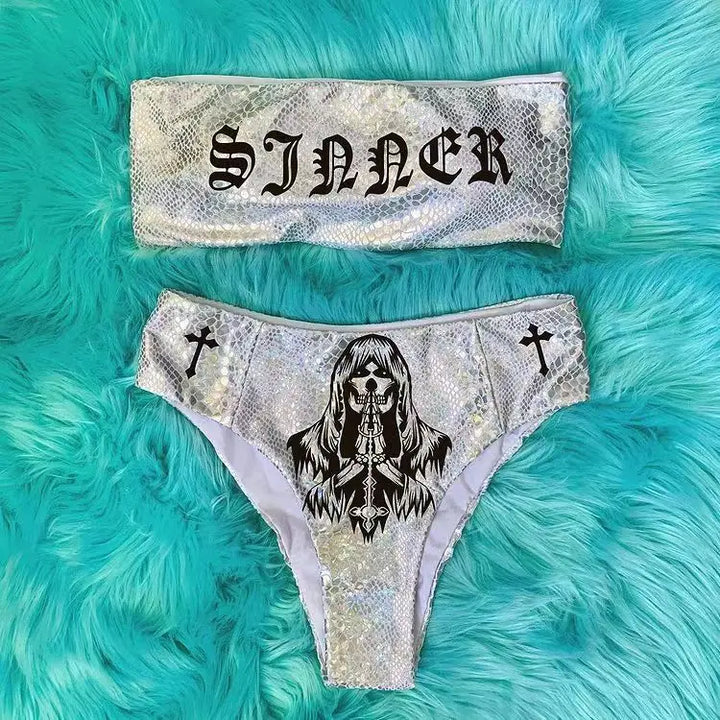 Sexy Funny Letters Pattern Printing Bikini Two-pieces Set
