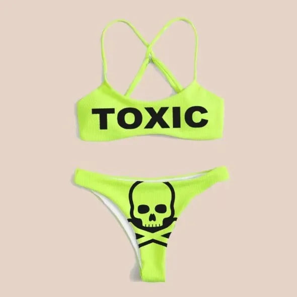 Sexy Funny Letters Pattern Printing Bikini Two-pieces Set