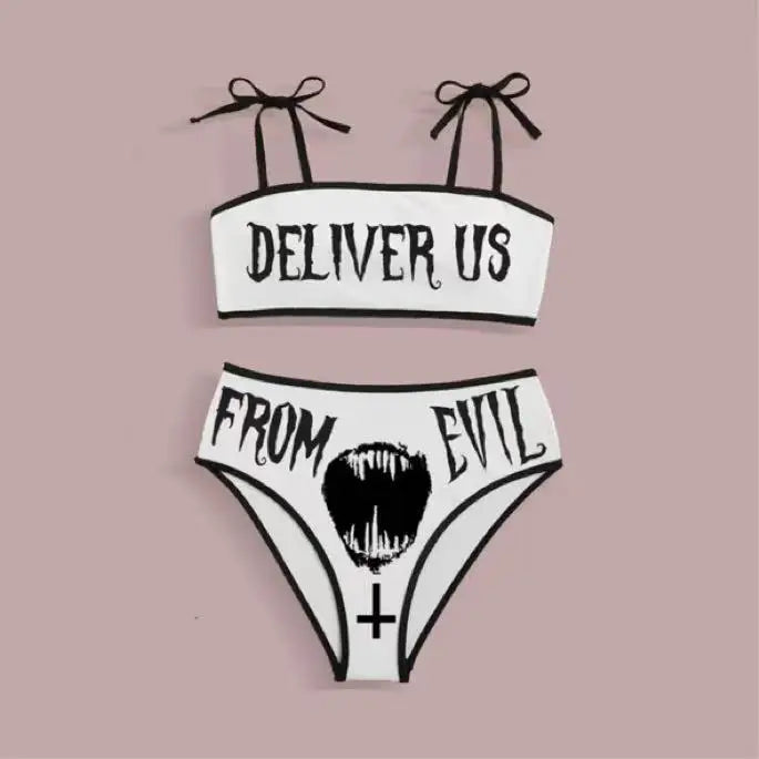 Sexy Funny Letters Pattern Printing Bikini Two-pieces Set