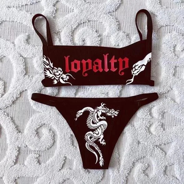 Sexy Funny Letters Pattern Printing Bikini Two-pieces Set