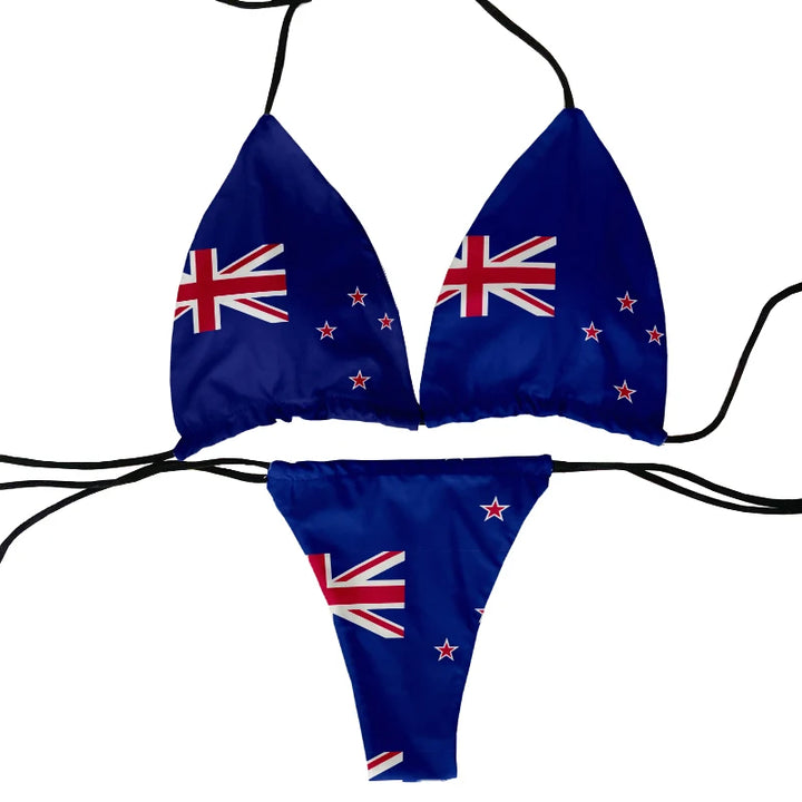 Flag pattern printed beach swimming two-piece bikini set