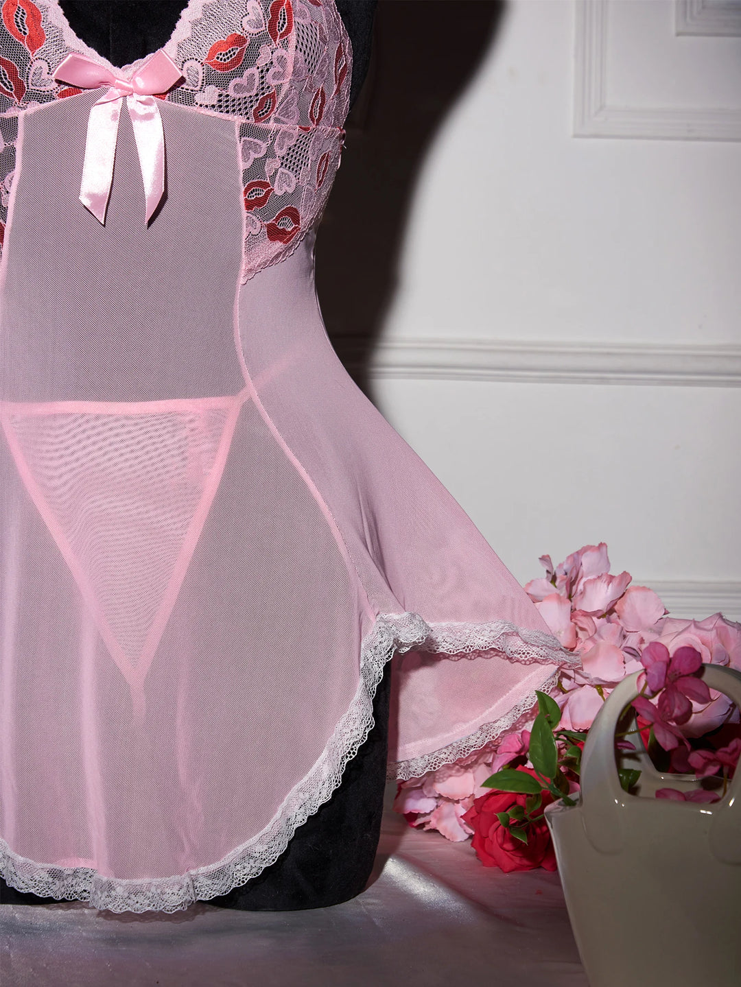 Frivolous Delights Ultra Thin Lace Mesh Sex V-Neck Backless Lingerie