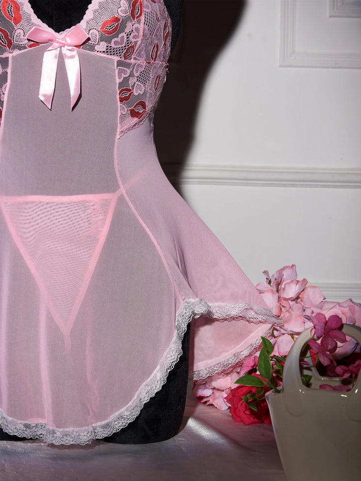 Frivolous Delights Ultra Thin Lace Mesh Sex V-Neck Backless Lingerie