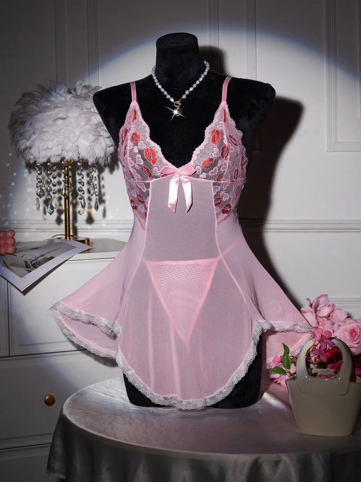 Frivolous Delights Ultra Thin Lace Mesh Sex V-Neck Backless Lingerie