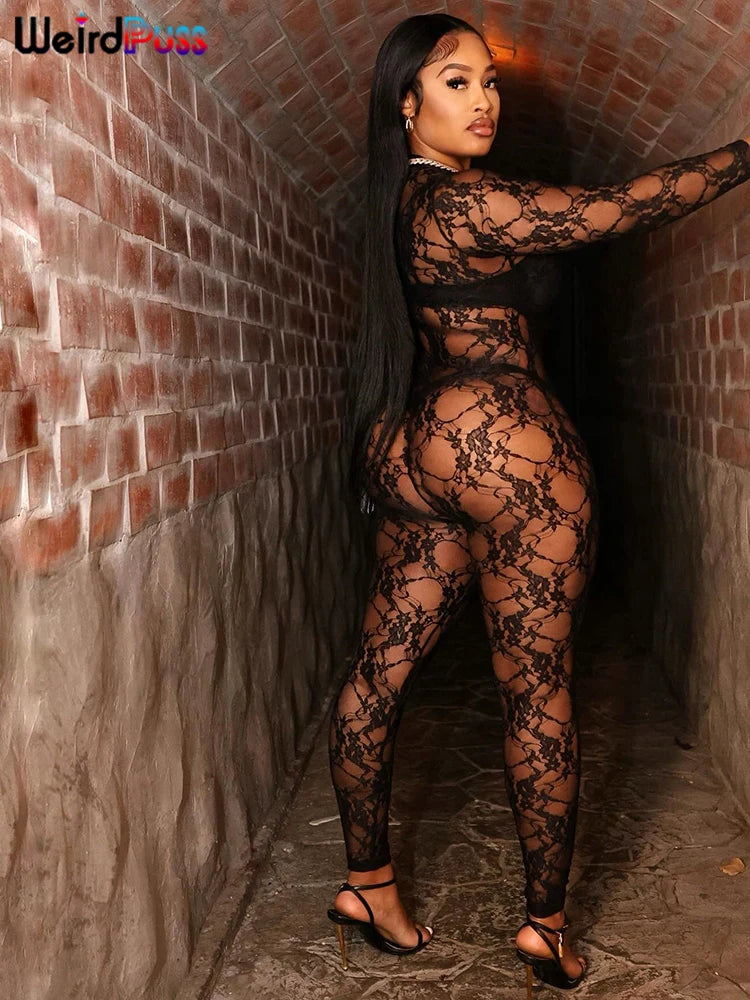 Coquette Midnight Stretch Long Sleeve Sexy Zip Jumpsuit