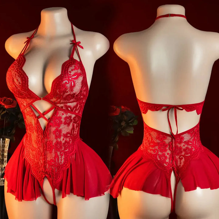 Frivolous Delights Deep V Crotchless Babydoll Nightdress