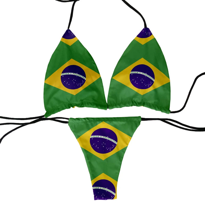 Flag pattern printed beach swimming two-piece bikini set