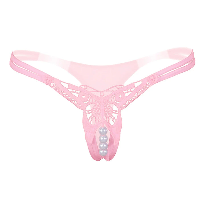 sexy crotchless faux pearl lace bowknot thongs