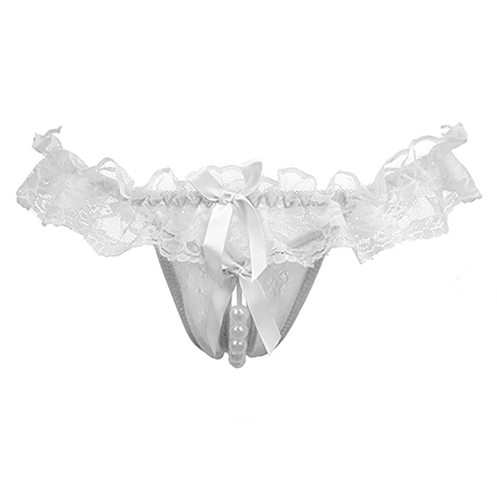 sexy crotchless faux pearl lace bowknot thongs