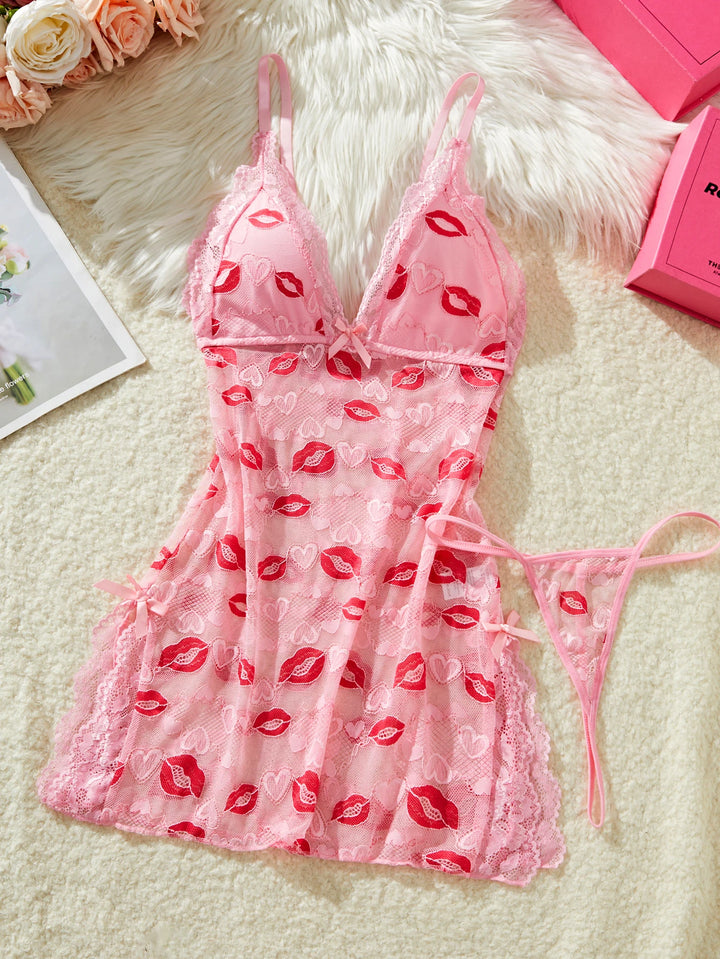 Frivolous Delights Love Lips Print Babydoll Sleepdress Lingerie