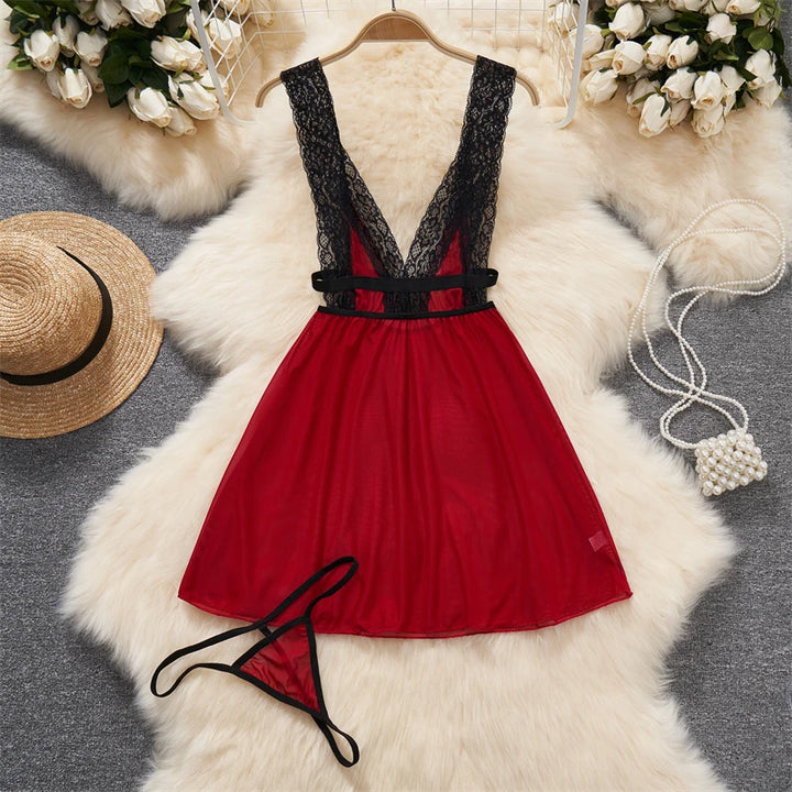 Frivolous Delights Black Ruffle Bow Mini Dress Lingerie Cosplay Nightgown