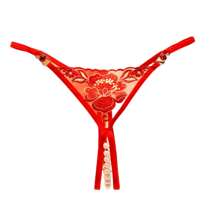 sexy crotchless faux pearl lace bowknot thongs