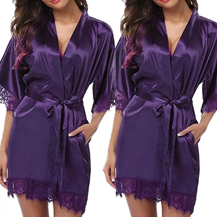 Sexy Lace Satin Silk Nightdress - Plus Size Babydoll