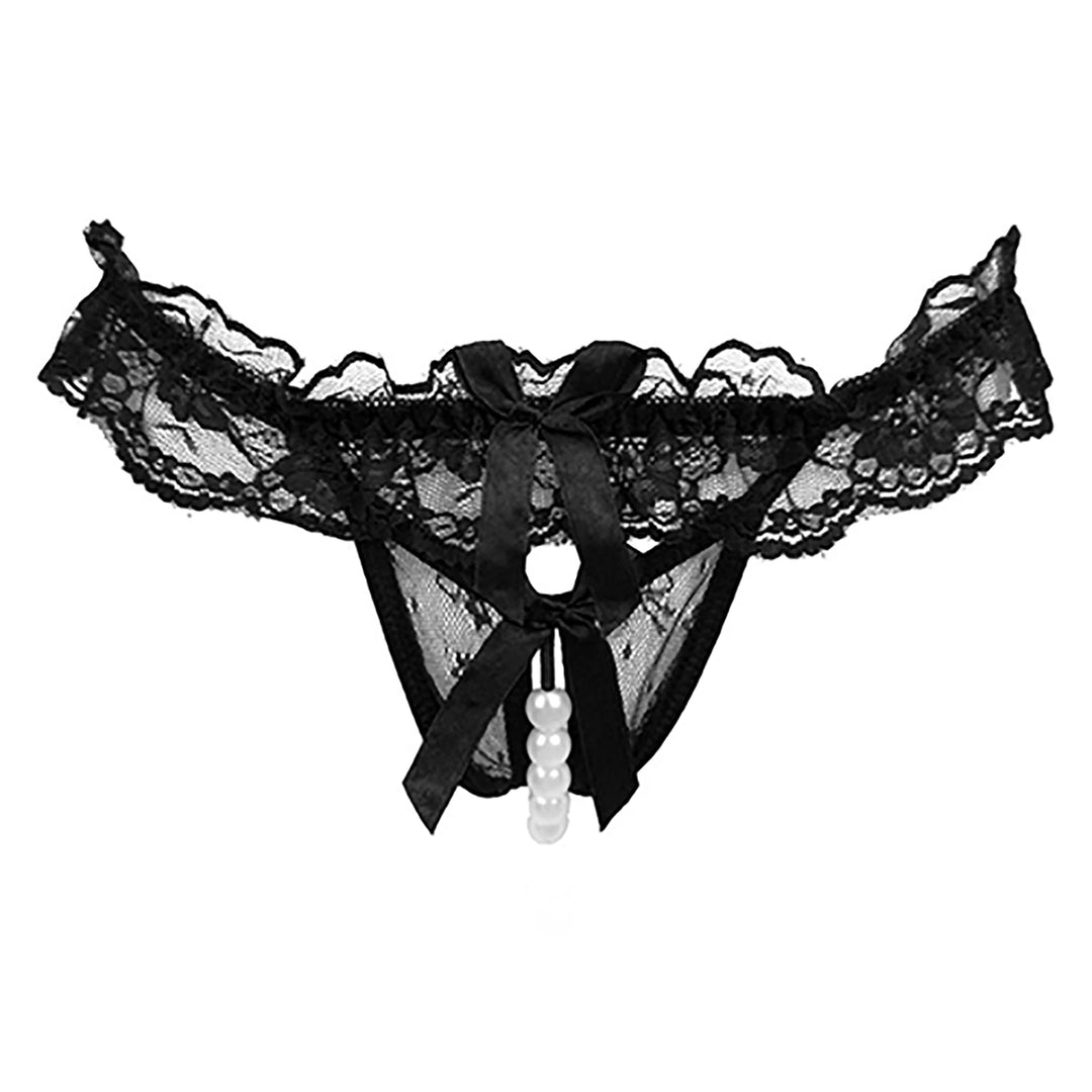 sexy crotchless faux pearl lace bowknot thongs