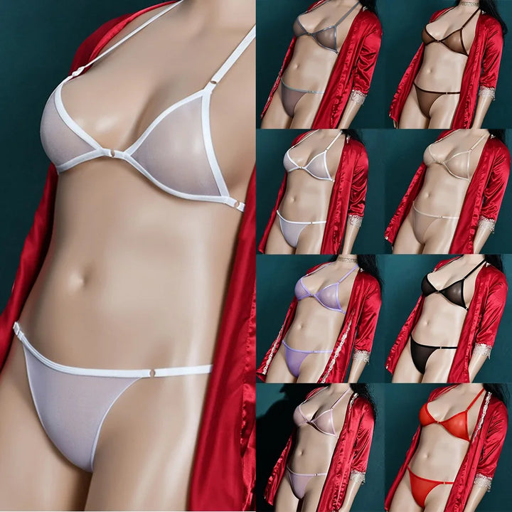 See-through Mesh Bra Set - Transparent Bandage Panties