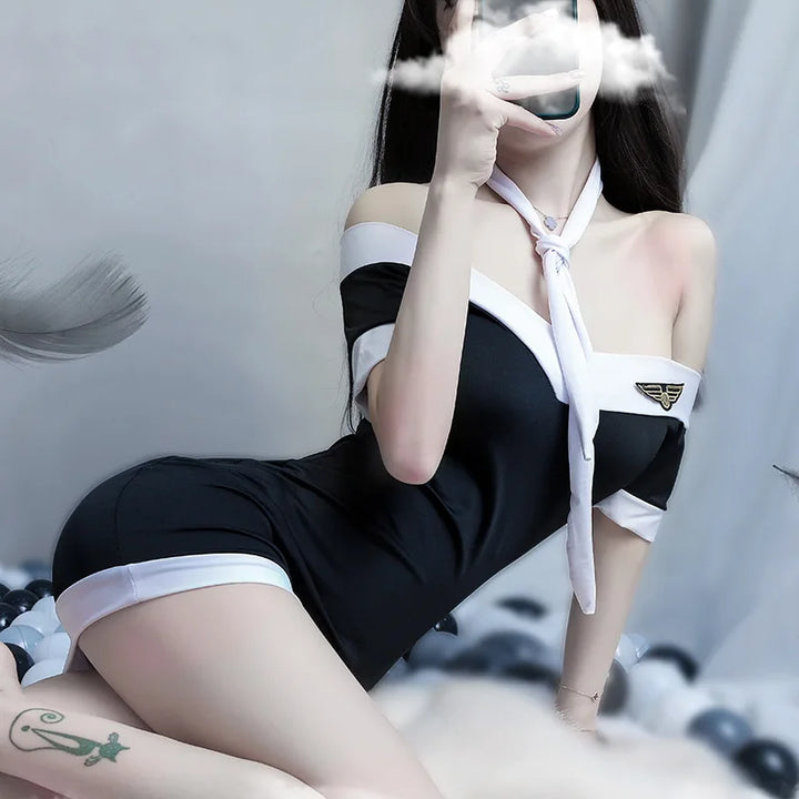 Sexy Flight Attendant Uniform Lingerie Cosplay Dress