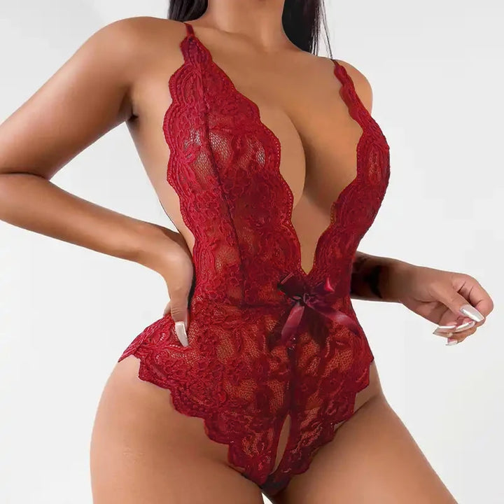 Frivolous Delights Lace Hollow Crotchless Bodsuit Lingerie