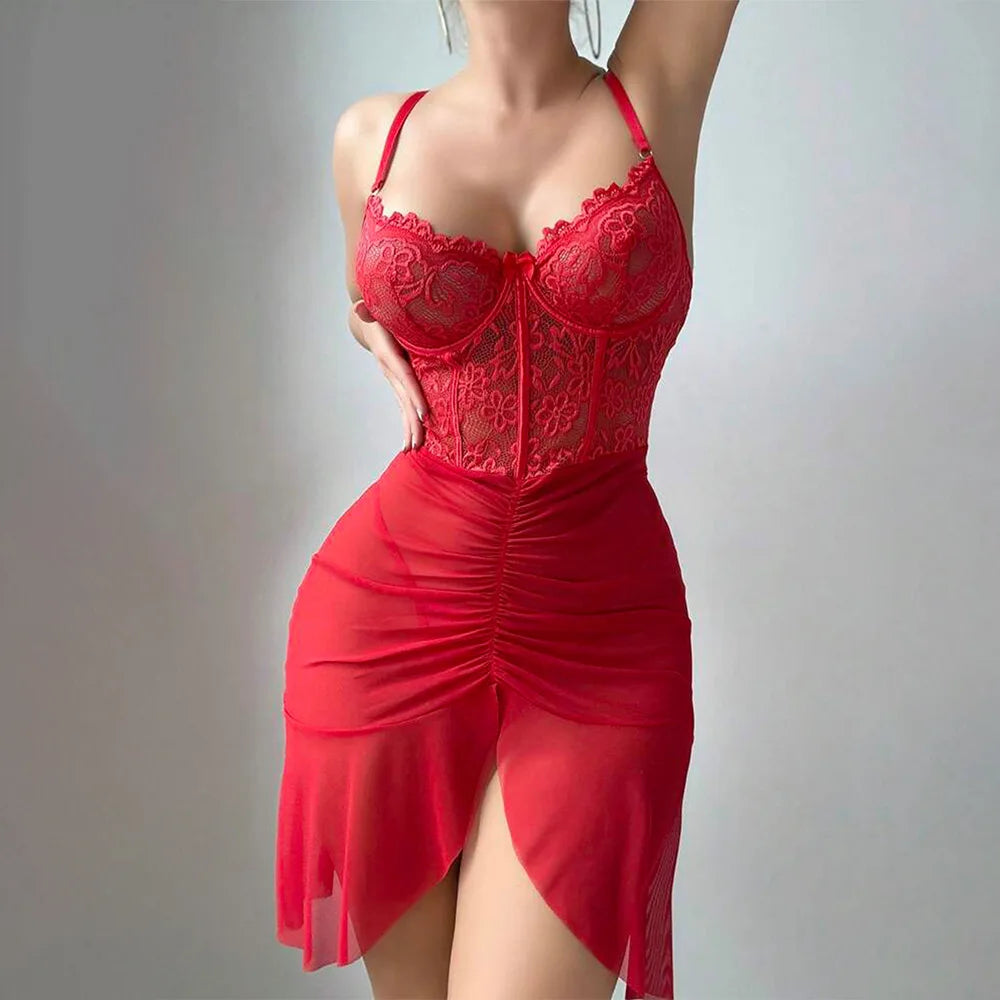 Frivolous Delights Lace Mesh Two-piece Set Ligerie