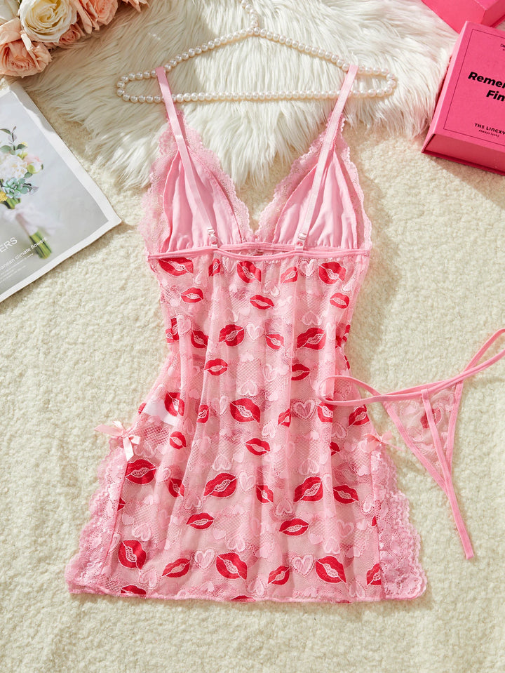 Frivolous Delights Love Lips Print Babydoll Sleepdress Lingerie