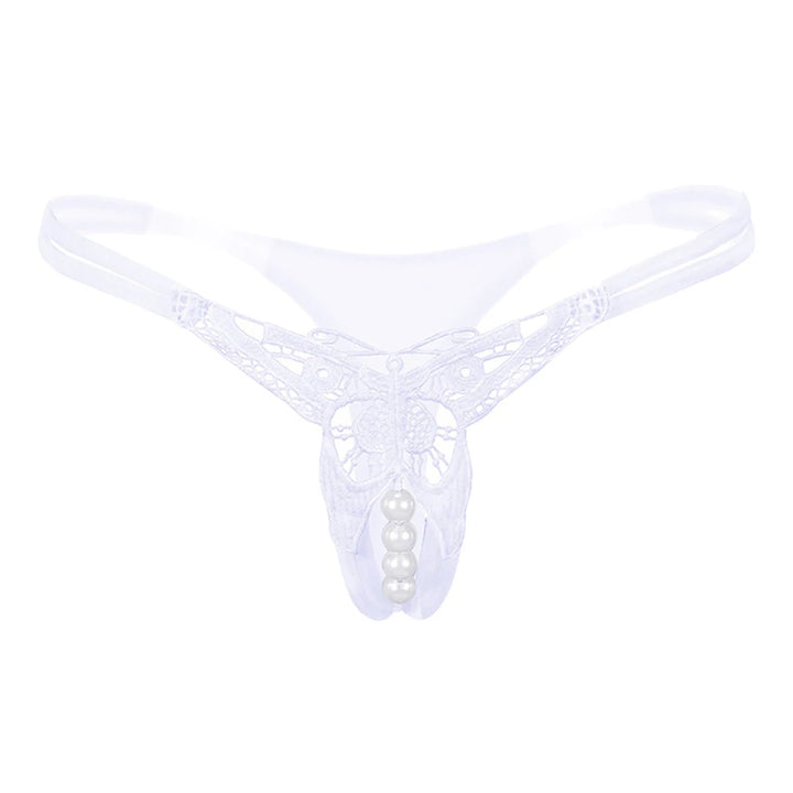 sexy crotchless faux pearl lace bowknot thongs