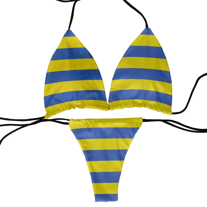 Flag pattern printed beach swimming two-piece bikini set