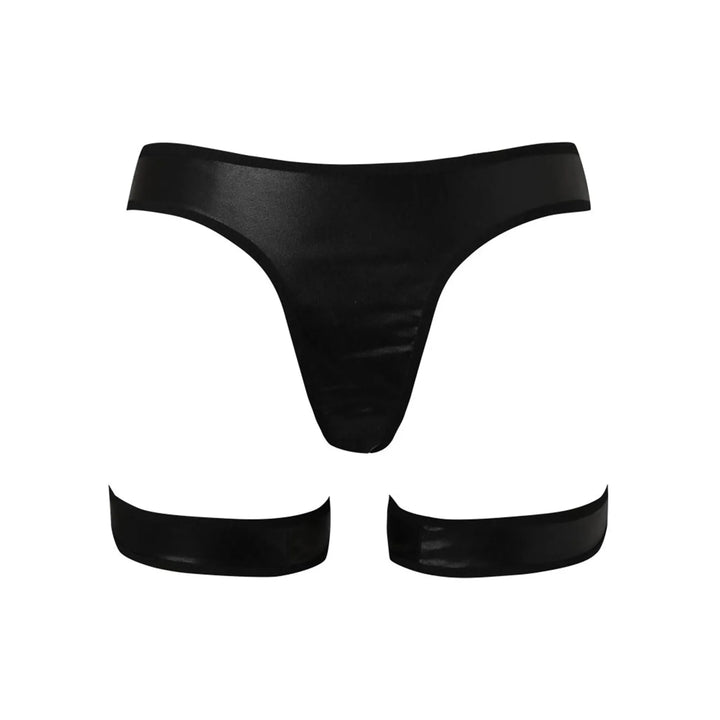 Sexy Faux Leather Harness Panties - Low Waist Garter Shorts