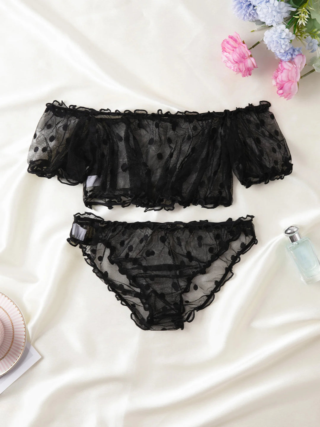 Frivolous Delights Off-Shoulder Lace Underwear Lingerie Set