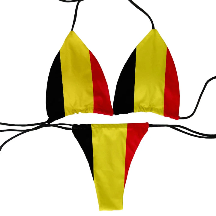 Flag pattern printed beach swimming two-piece bikini set