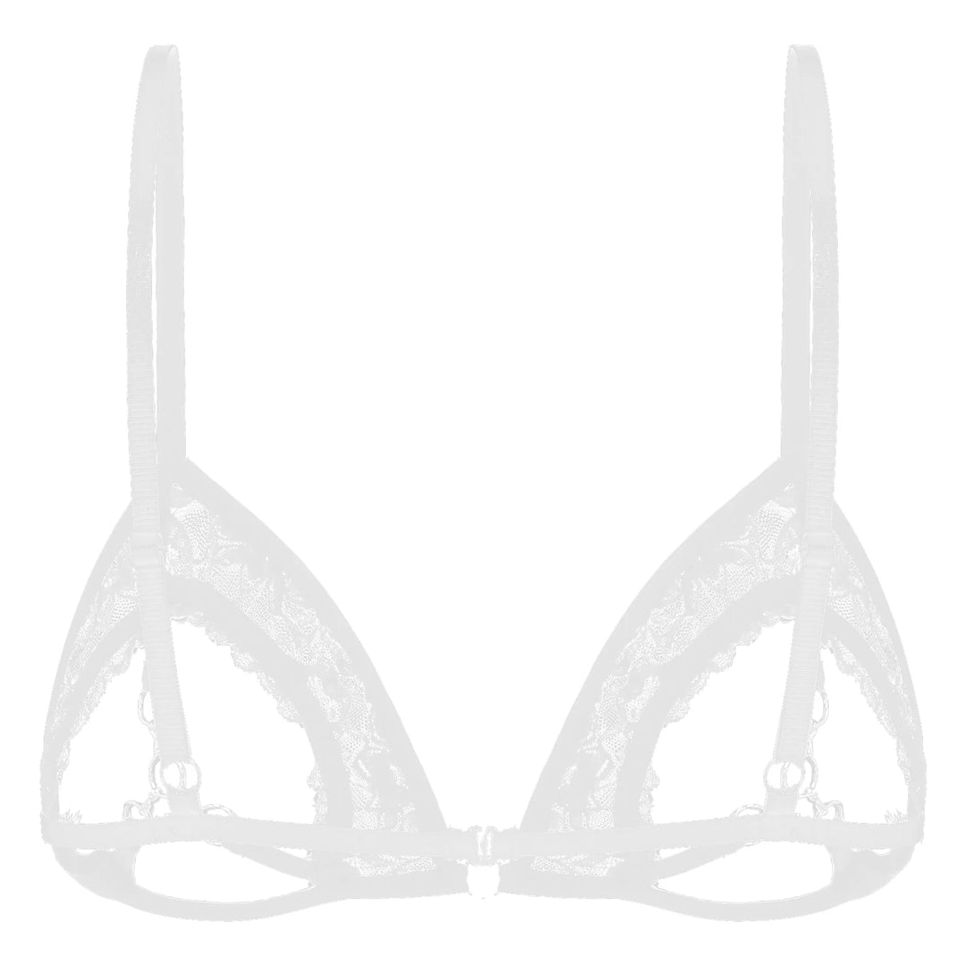 Sheer Lace Open Cup Bra - Adjustable Straps with Rings