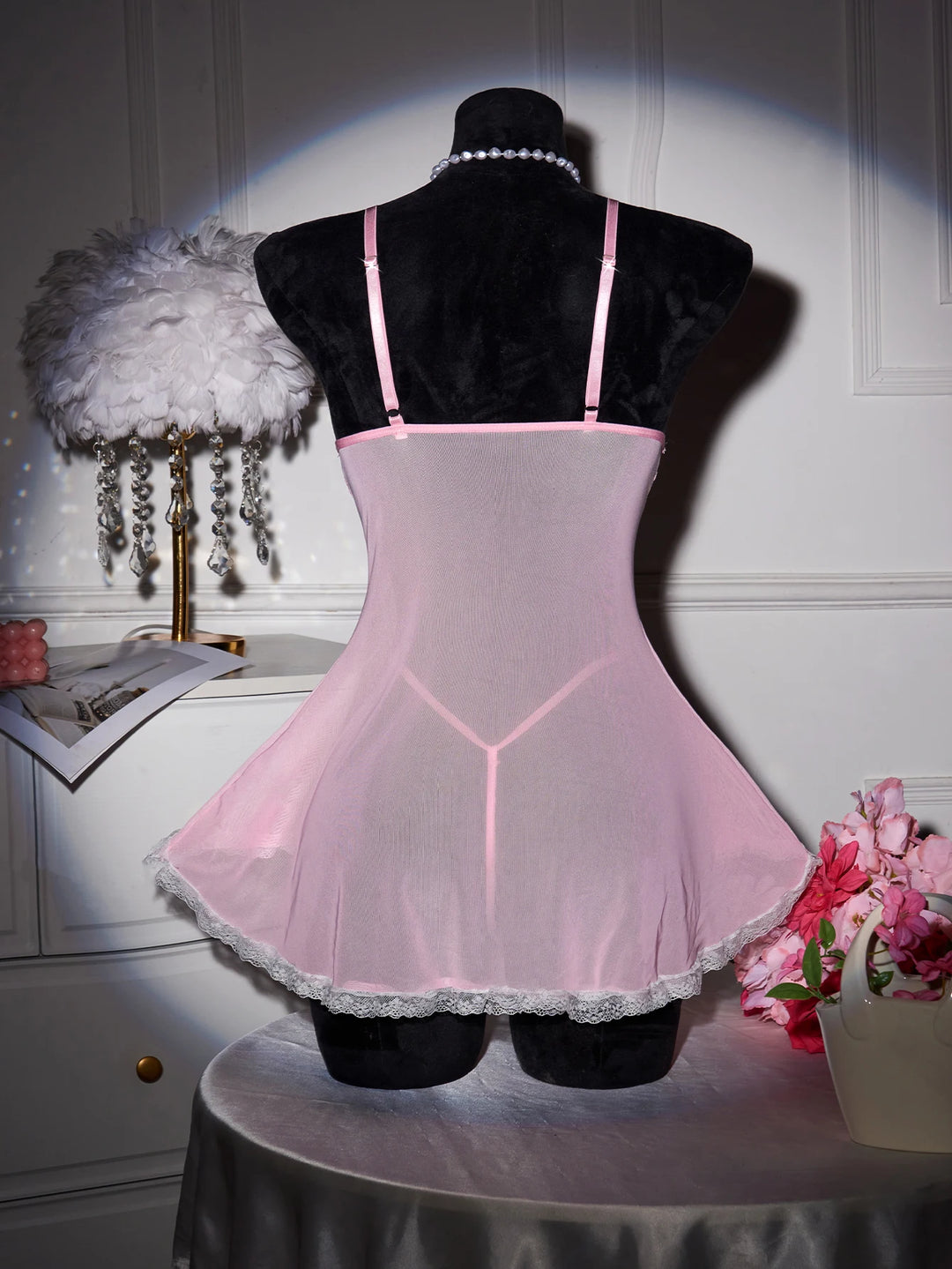 Frivolous Delights Ultra Thin Lace Mesh Sex V-Neck Backless Lingerie