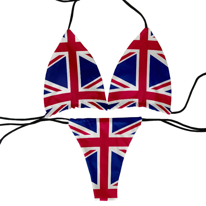 Flag pattern printed beach swimming two-piece bikini set