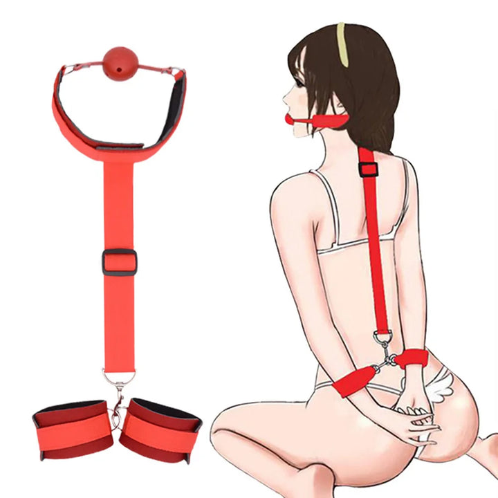 Adult Erotic Bondage Collar and Wrist Restraints