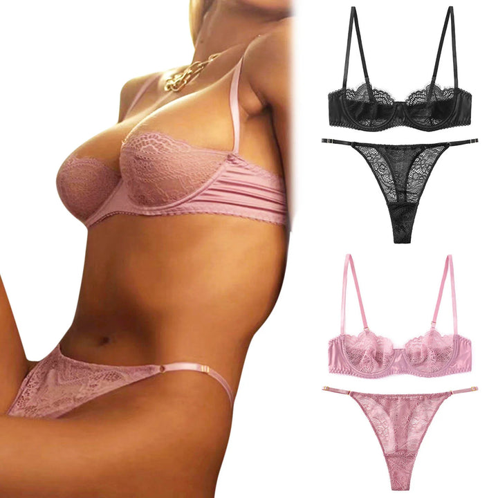 Lace Half Cup Ultra Thin Bra Set And Panty